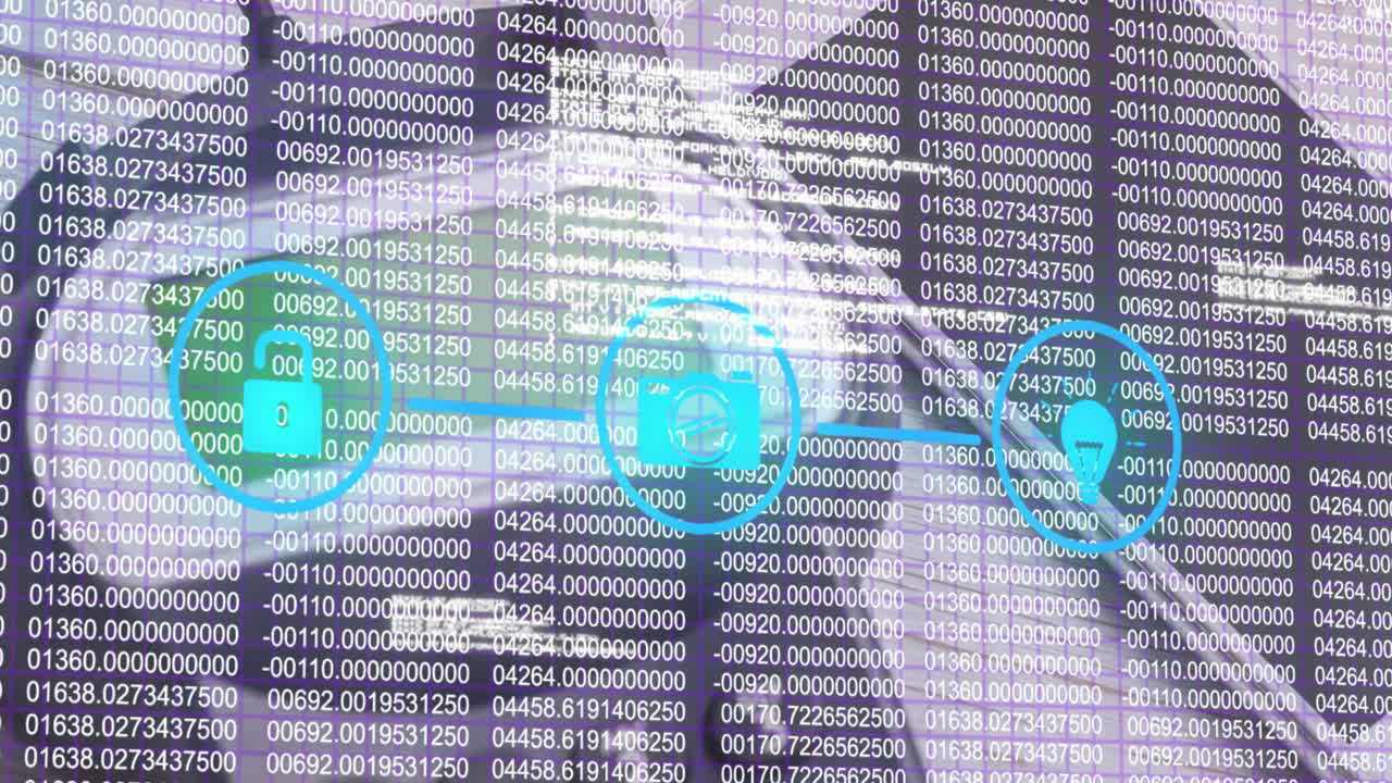 보안 아이콘의 애니메이션과 스마트 폰과 결제 단말기에서 데이터 처리