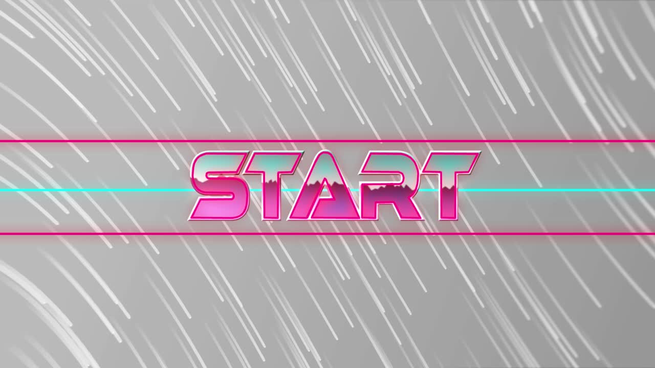 움직이는 색 빛 트레일 위의 시작 텍스트의 애니메이션