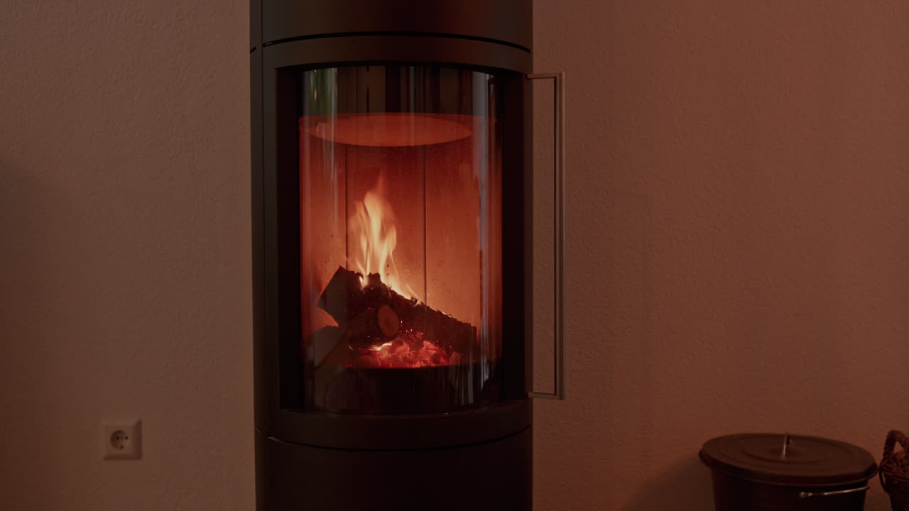 Close-up of a fireplace with burning wood