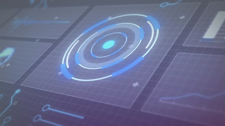 Animation of scope scanning and data processing on black background