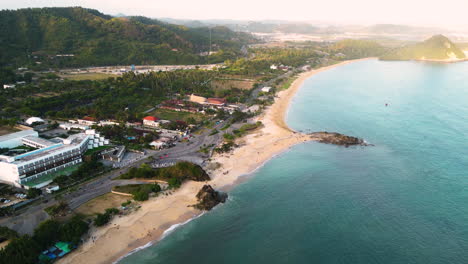 Tropical-sand-beach-of-Kuta-Mandalika,-Indonesia,-aerial