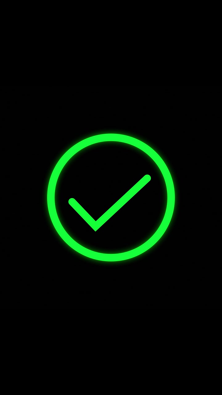 Green check mark approval background with glowing circle icon black minimal space and clean success