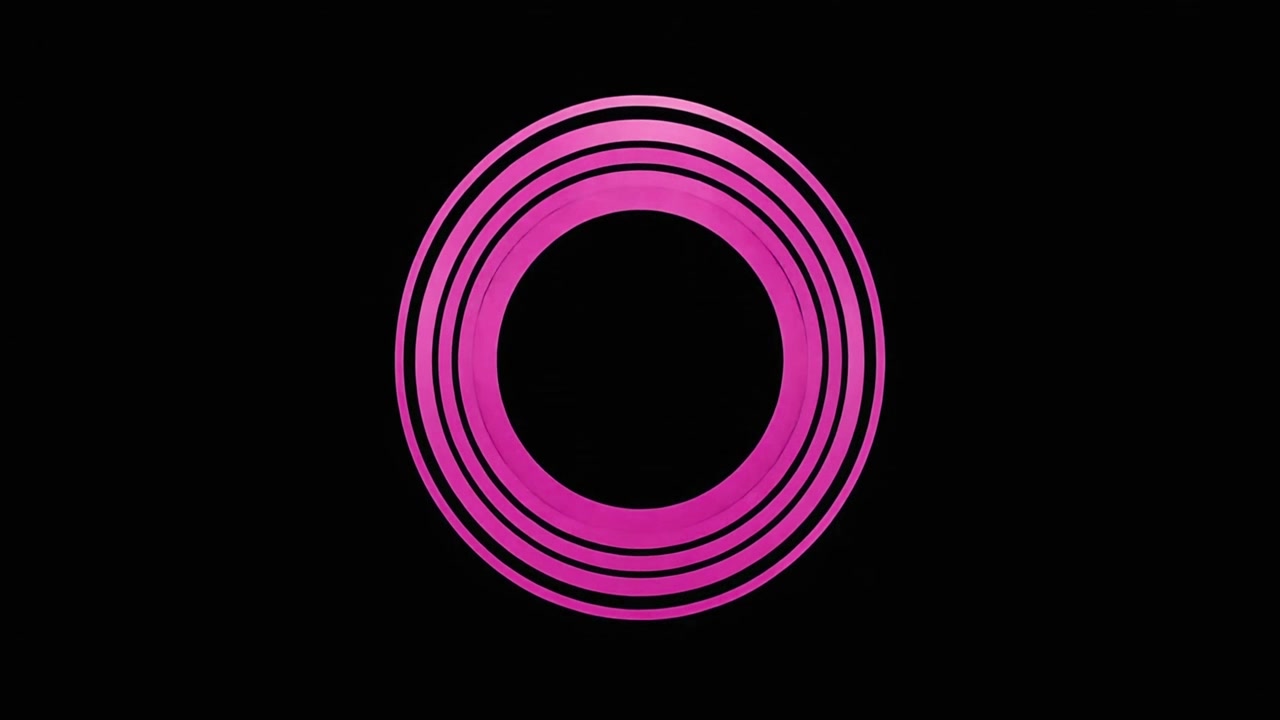 Cerchi concentrici rosa astratti pulsanti su sfondo nero