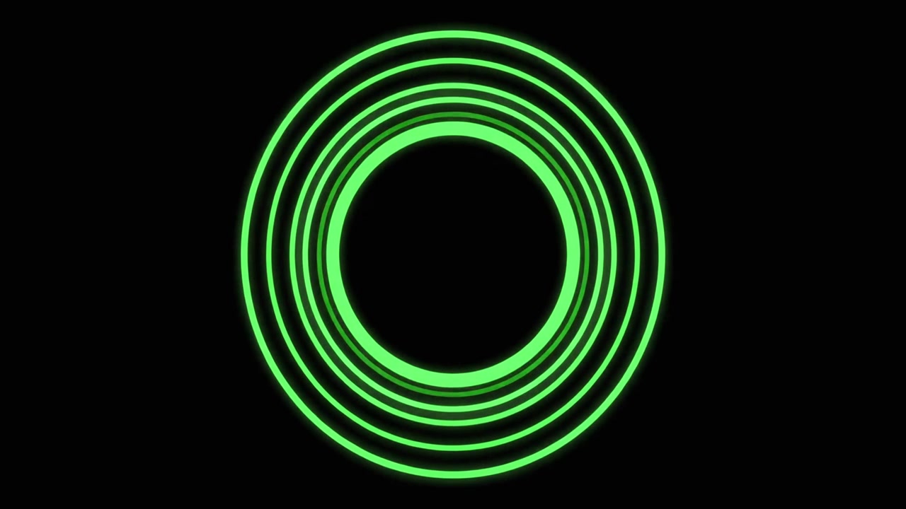 Animated Green Concentric Circles Expanding on Black Background