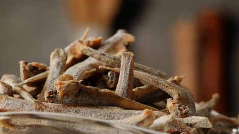 dried fish in a glass bowl