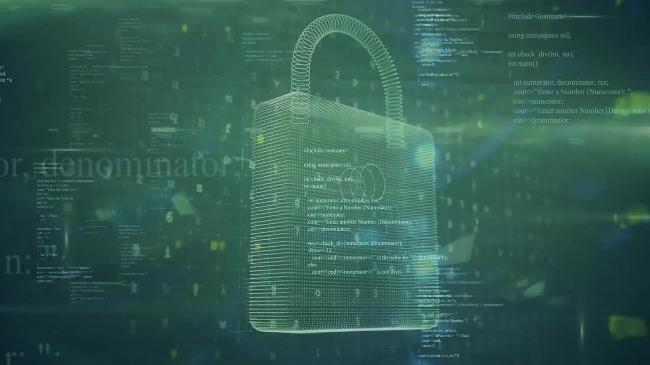 animación de un candado con procesamiento de datos digitales a través de servidores informáticos