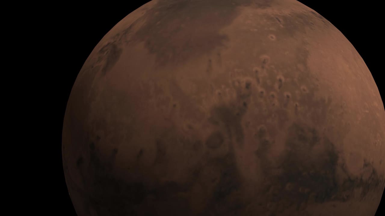 Close up of Mars isolated large spherical body in the space, rotating on its axis