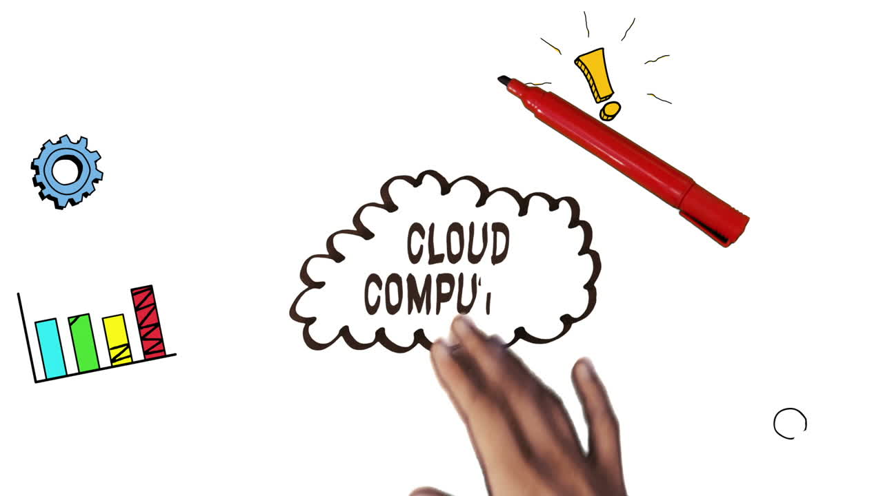 dibujar a mano tormenta de ideas de computación en la nube con garabates