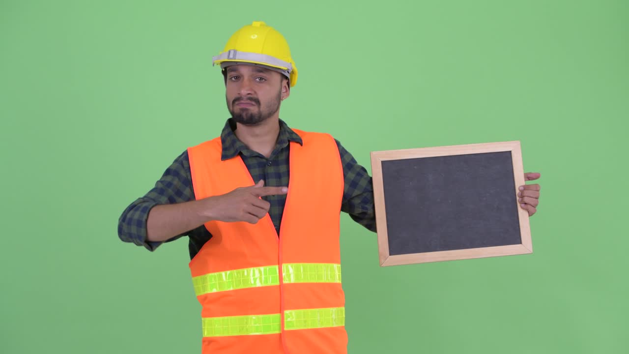 젊은, 잘생긴, 수염이 있는 페르시아인, 건설 노동자.