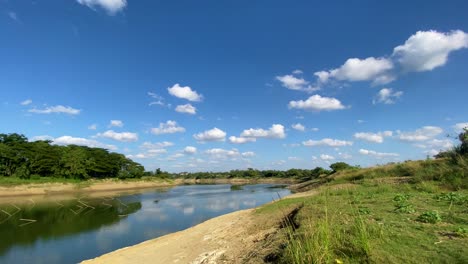 Natural-landscape-of-Surma-river-in-Bangladesh,-pan-left-view