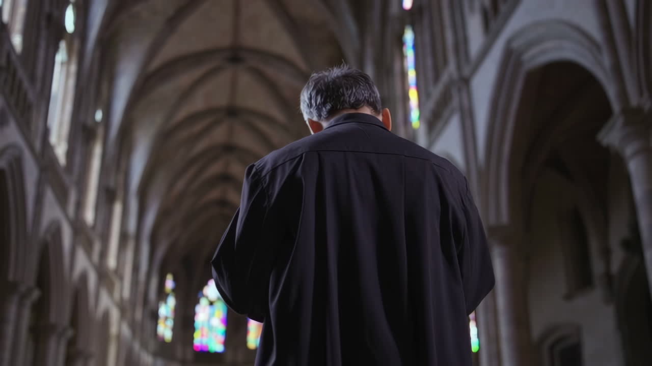 Man Praying in a Cathedral
