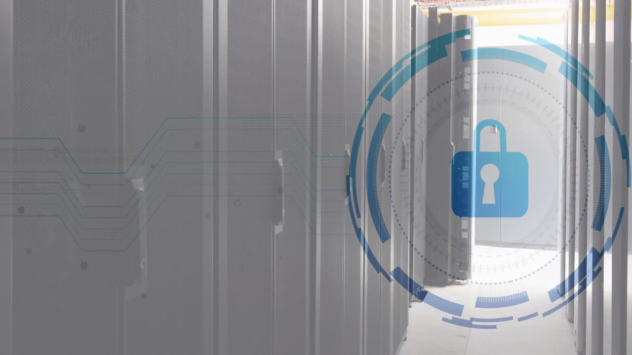 Animation of scope scanning with padlock icon over server room