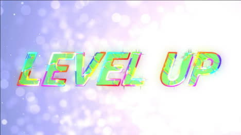 Animation-of-glowing-level-up-text-over-spot-light-background