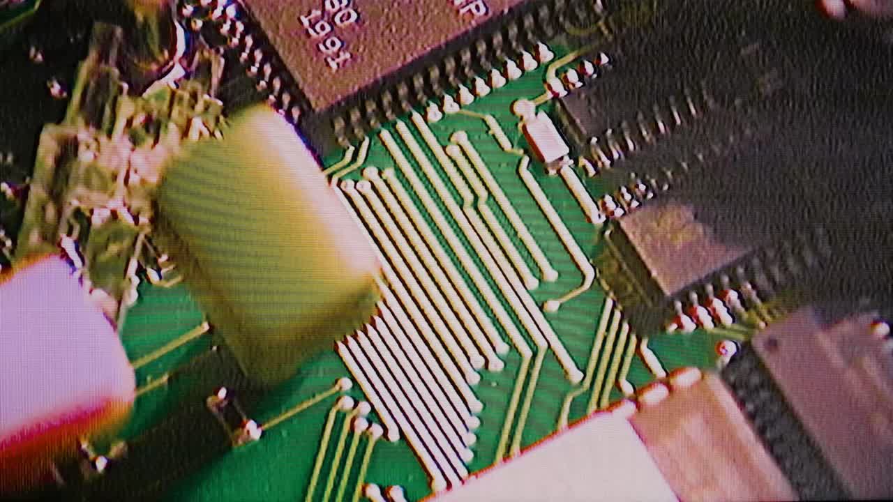 추상적인 오류 정적 노이즈 회로판 패턴. 애니메이션