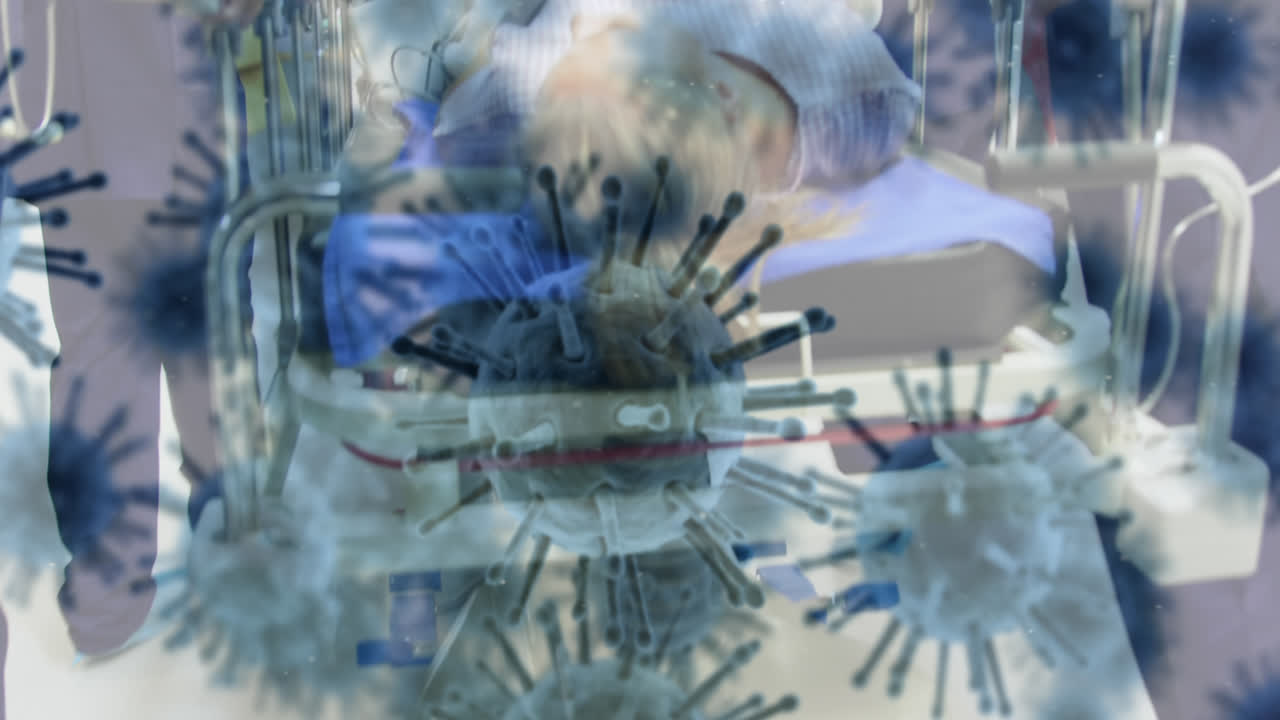 코로나19 세포가 병원에 있는 환자를 향해 움직입니다.