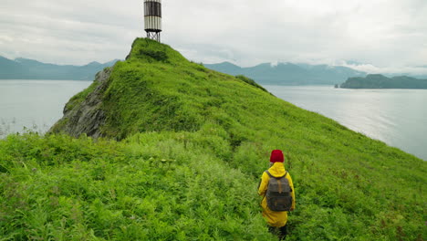 hiking on a lush island coastline