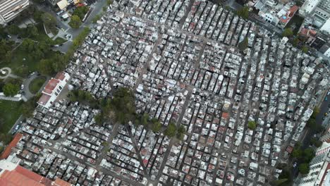 aerial high angle shot of la recoleta cemetery, a touristic spot in buenos aires