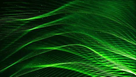 4k looped science fiction particle background with bokeh, light effects. glow green color particles form lines, surfaces, complex structures. suitable for sci-fi themes or as vj loop motion design bg