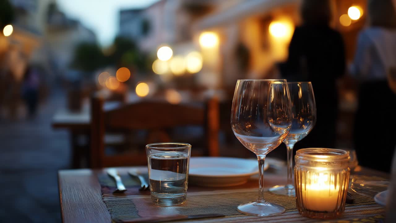 tavola imbandita per una cena romantica con candele e bicchieri