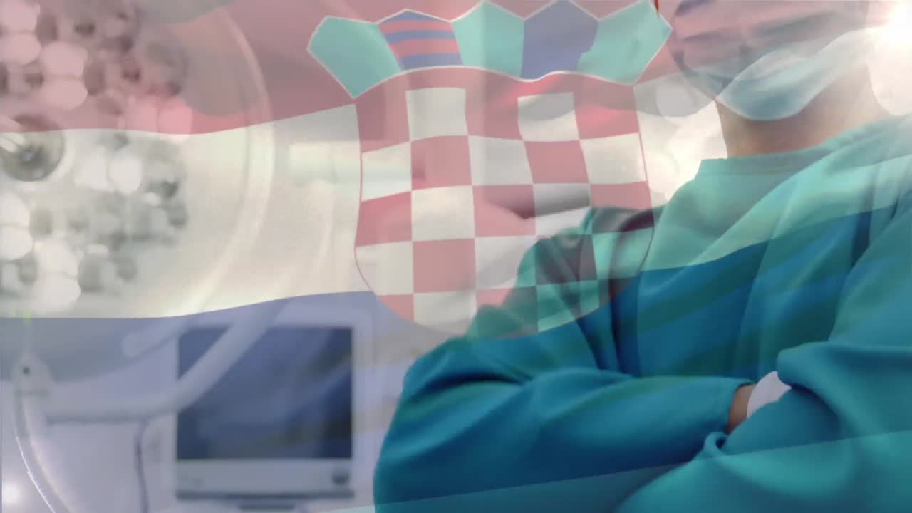 수술실에서 외과 의사 들 위 에 크로아티아 의  ⁇ 발 이 흔들리는 애니메이션