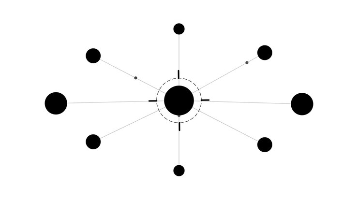 Diagramma di rete animato astratto con hub centrale rotante