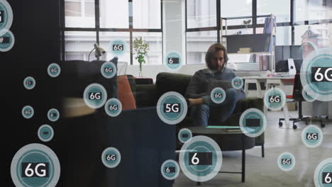 animación de tecnología 6g sobre personas que trabajan en oficinas modernas
