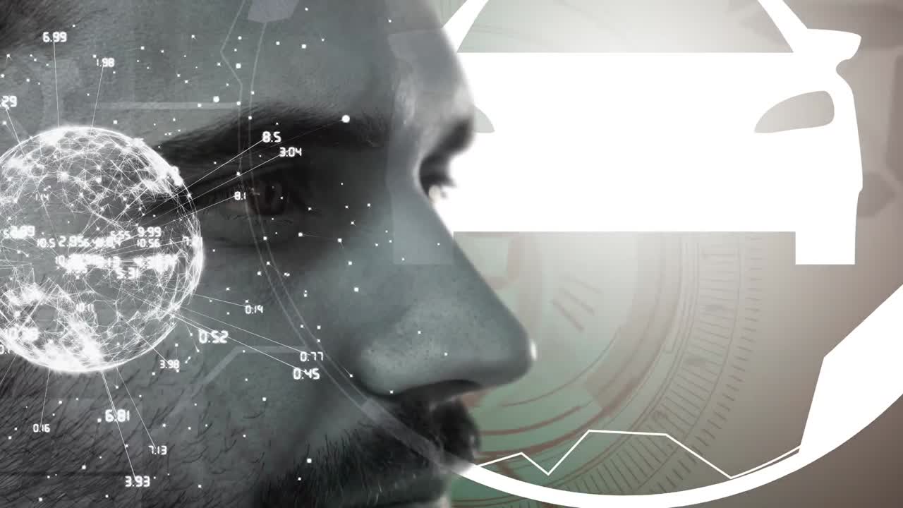 animación del globo con una red de conexiones sobre la cara del hombre