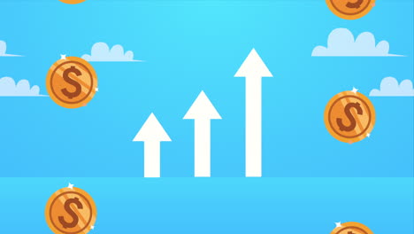 coins dollars and arrows up animation