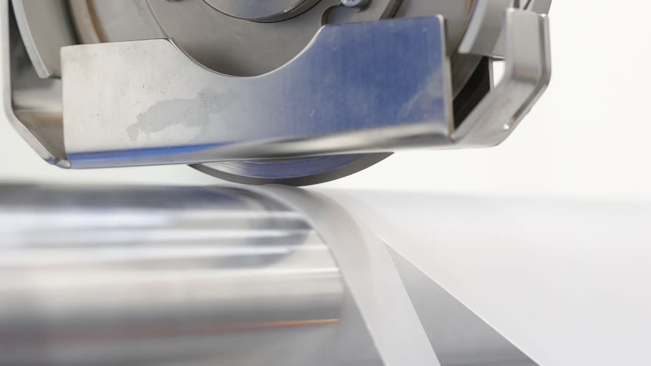 Cinematic camera moving forward into EVA film production machine