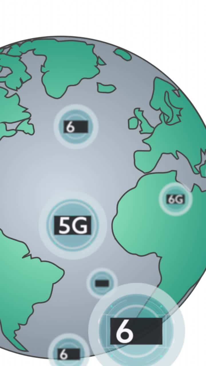 animación de 6g flotando sobre el globo sobre fondo blanco