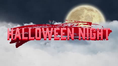 animación de saludos de halloween y murciélagos en el fondo del cielo nocturno