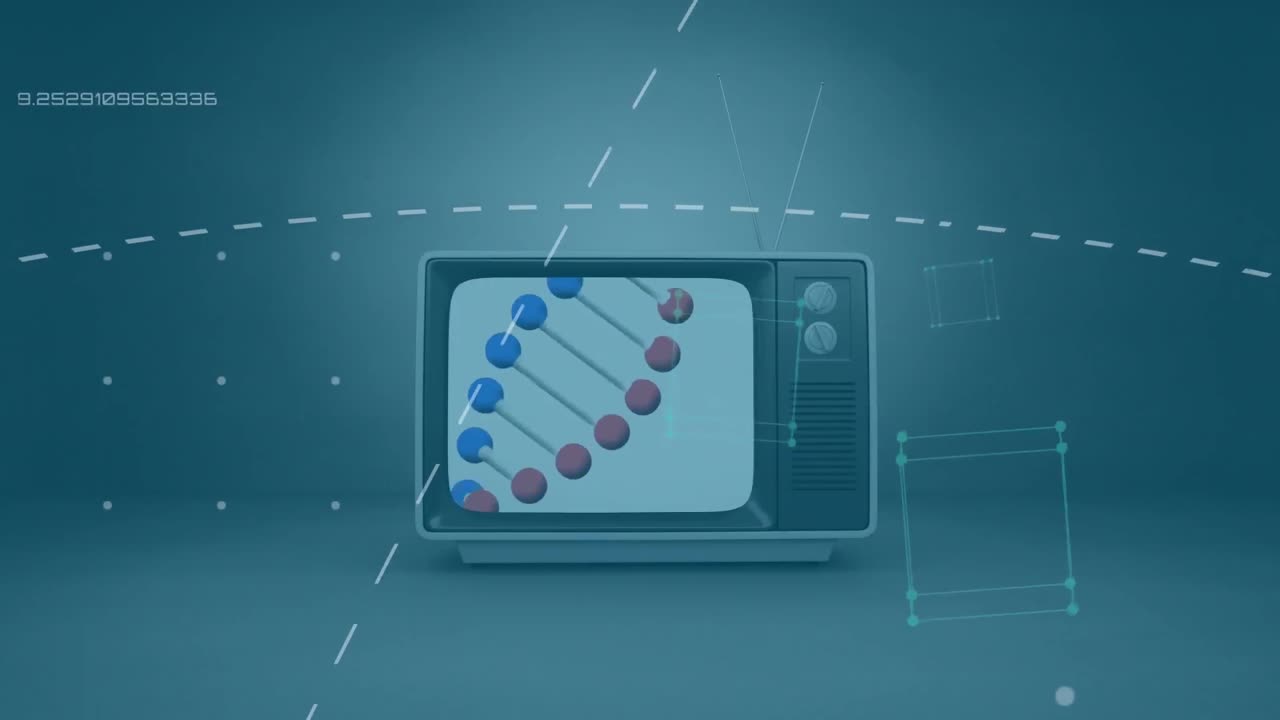 animación del procesamiento de datos sobre la cadena de adn en la televisión.
