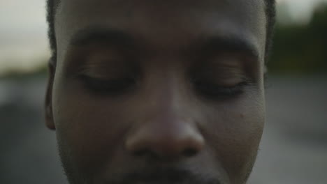 close up of an african american mans eyes