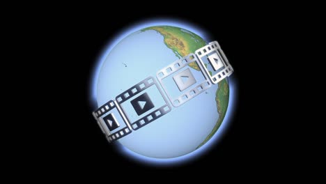 classic videotape revolves around the earth. concept of global television and film industry.