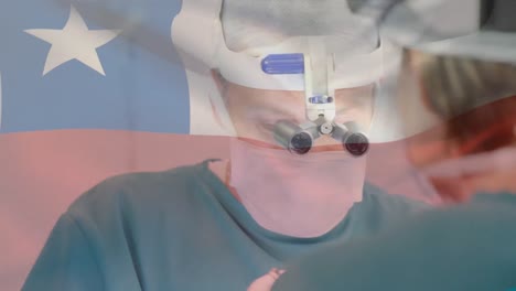 animation of flag of chile over diverse surgeons