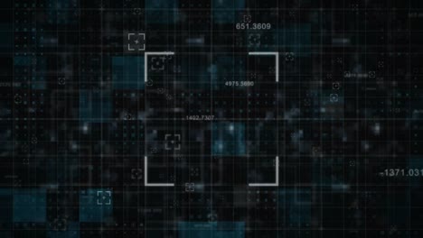 Animation of a white square with numbers over blue and black pixels