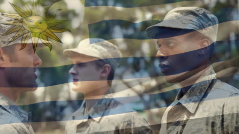 animation of soldiers with waving uruguayan flag