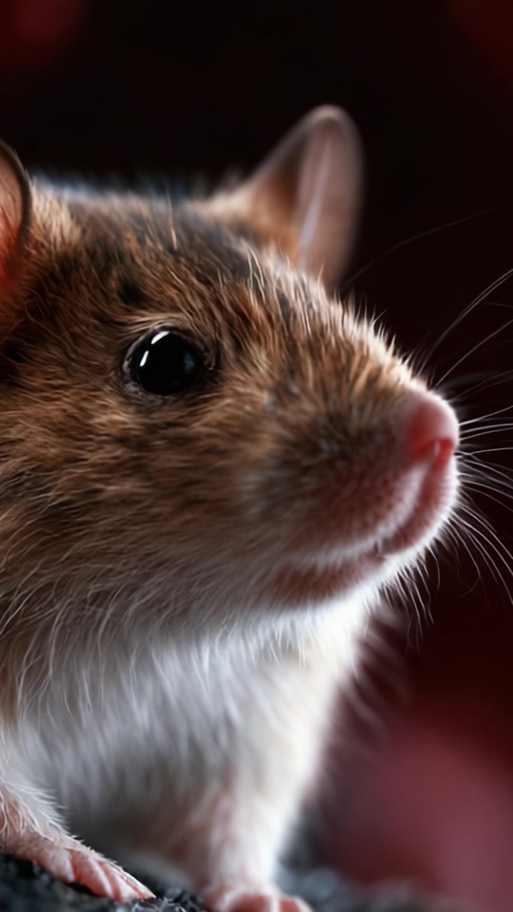 Ritratto ravvicinato di un adorabile piccolo roditore con pelliccia morbida e occhi espressivi, catturato con dettagli mozzafiato su uno sfondo sfocato