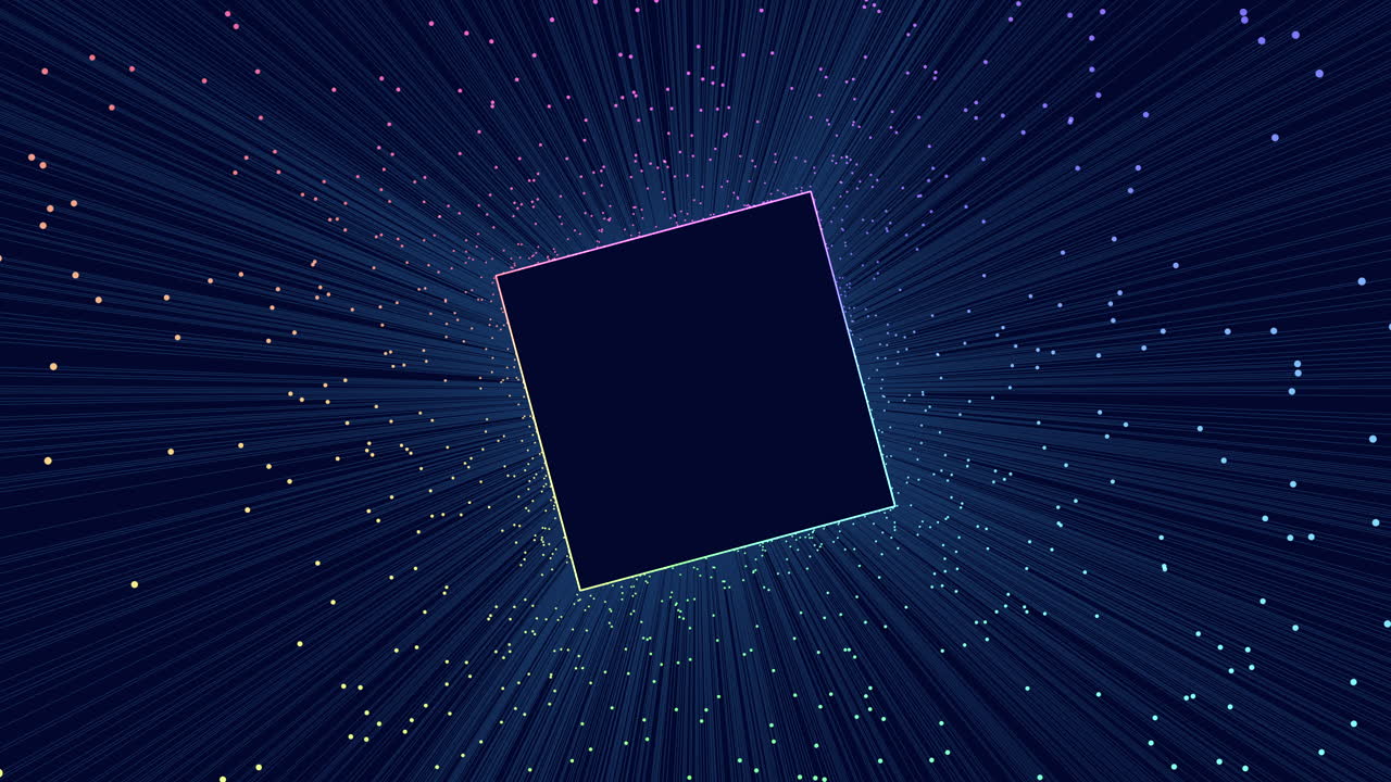 Grid of floating dots on black square with starry sky background