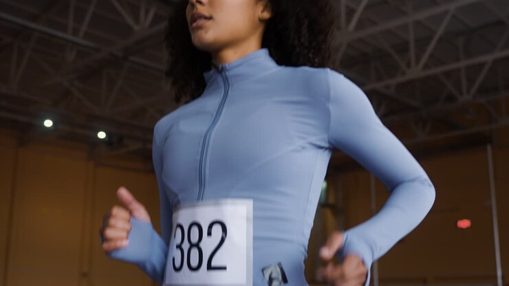 Donna che corre al chiuso