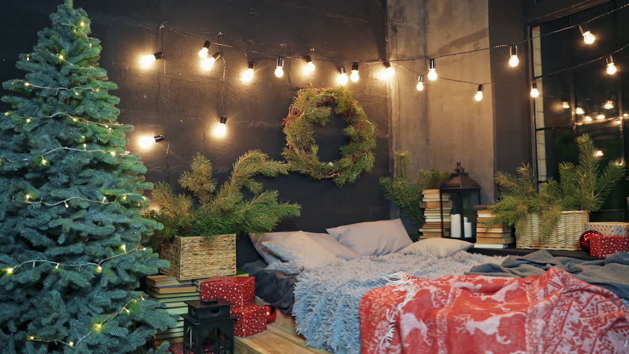 Living room with Christmas tree. Beautiful living room decorated for Christmas