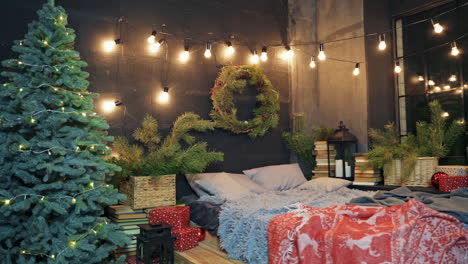 living room with christmas tree. beautiful living room decorated for christmas