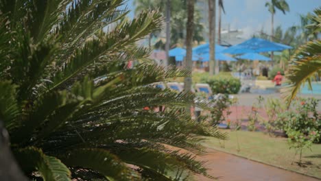 Pan-shot-of-a-poolside-area,-slow-motion