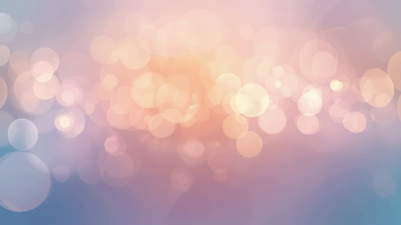 Shifting bokeh cluster responding to warm glow at start, creating animated pastel backdrop