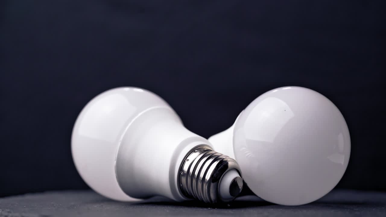 LED light bulbs on table with dark background