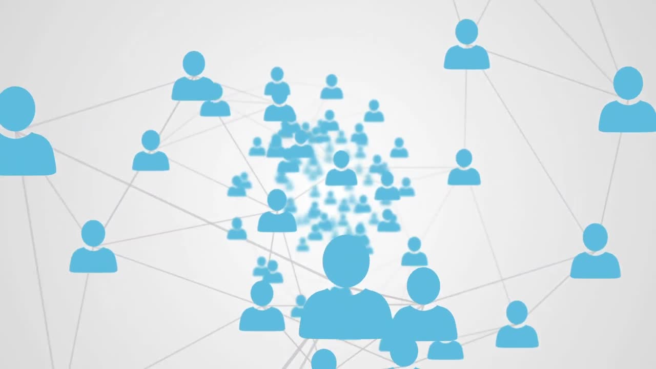 Animation of network of connections with icons on white background