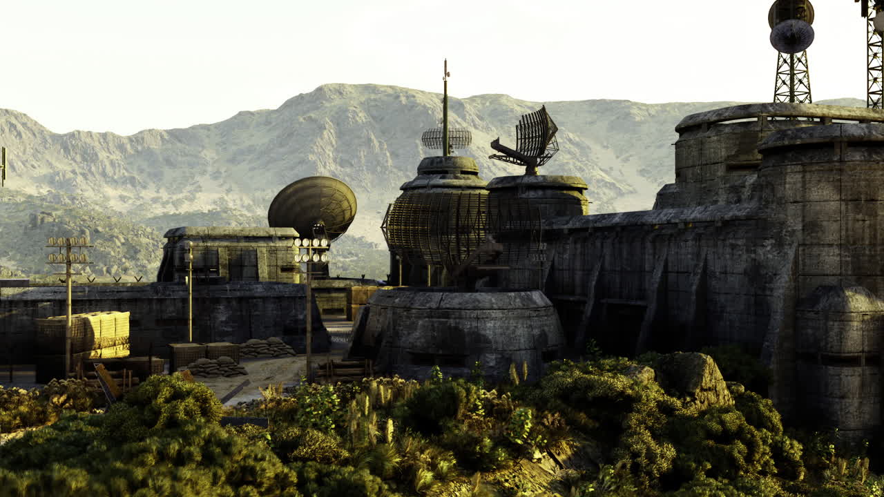 Remnants of a forgotten facility nestled in rugged mountains