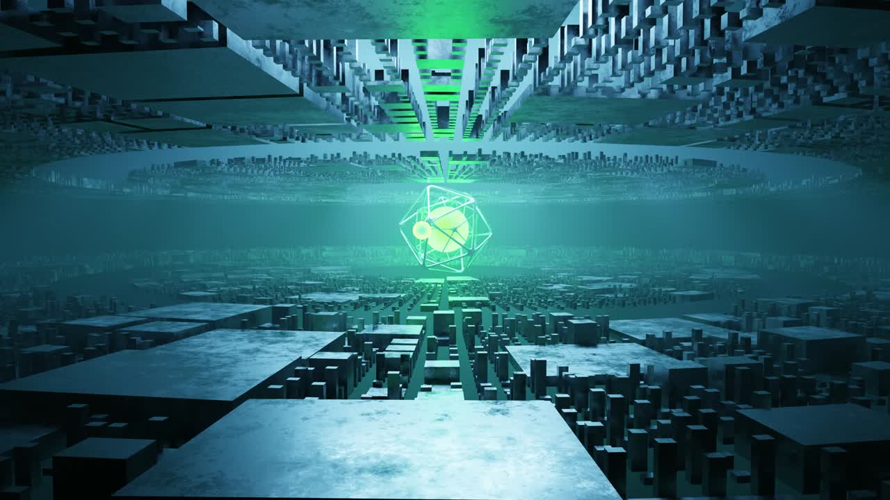 Sci fi technology background, Futuristic sci-fi metal shapes and glowing lights. Abstract technology background. 3D rendering animation