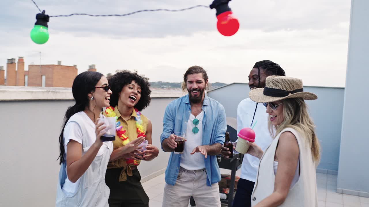 Group of Friends Enjoying Rooftop Party