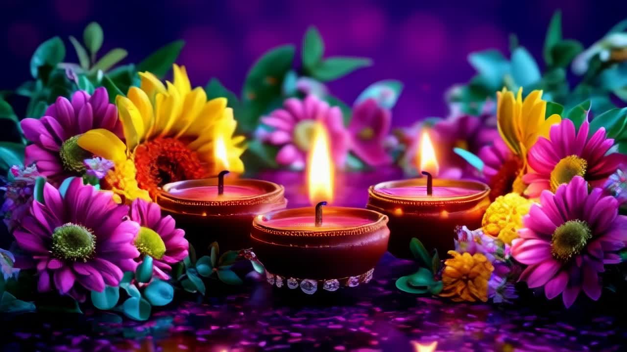 A vibrant and colorful design featuring diya oil lamps rangoli patterns, Diwali tradition.